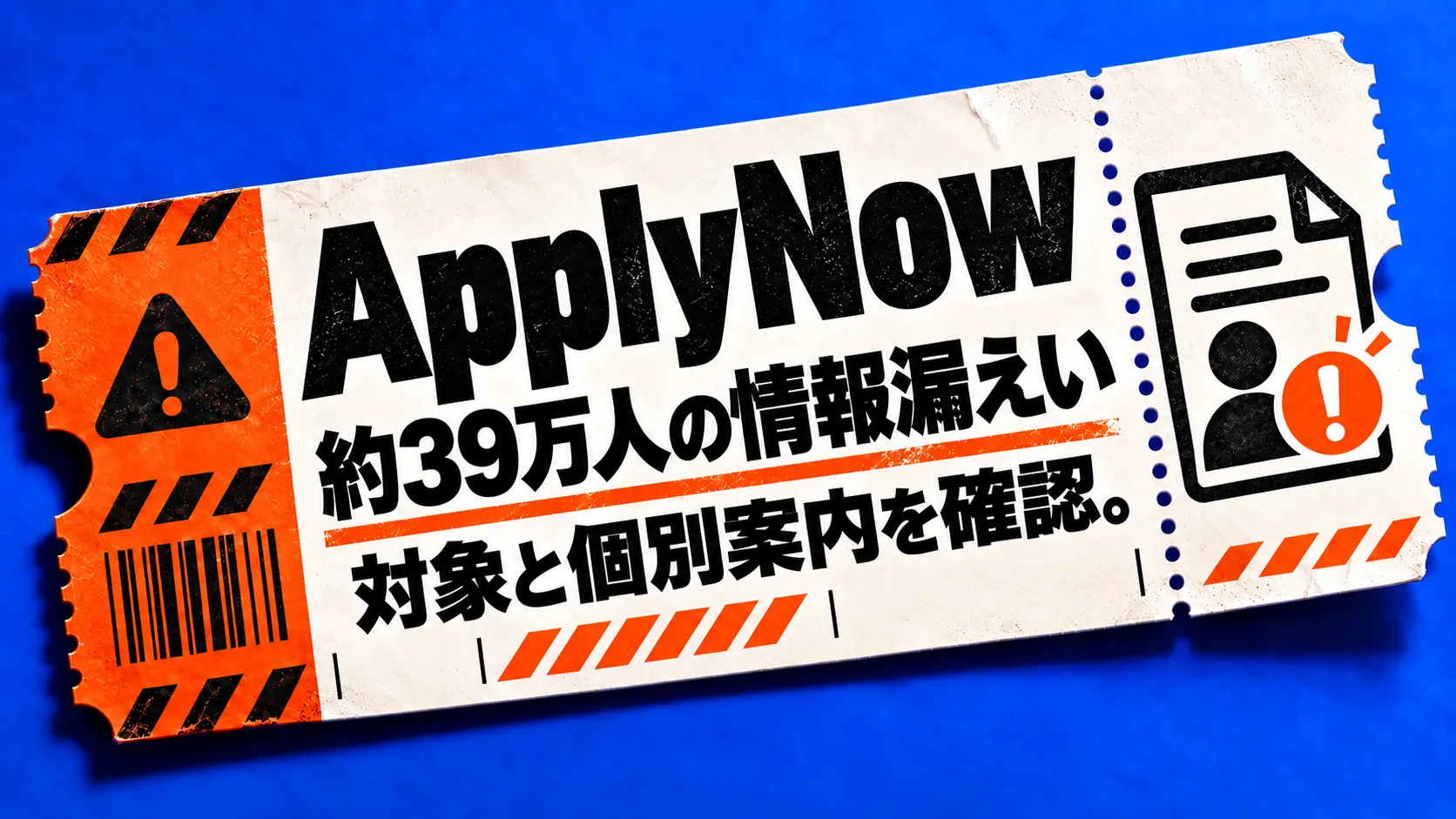 ApplyNow。約39万人の情報漏えい。対象と個別案内を確認。