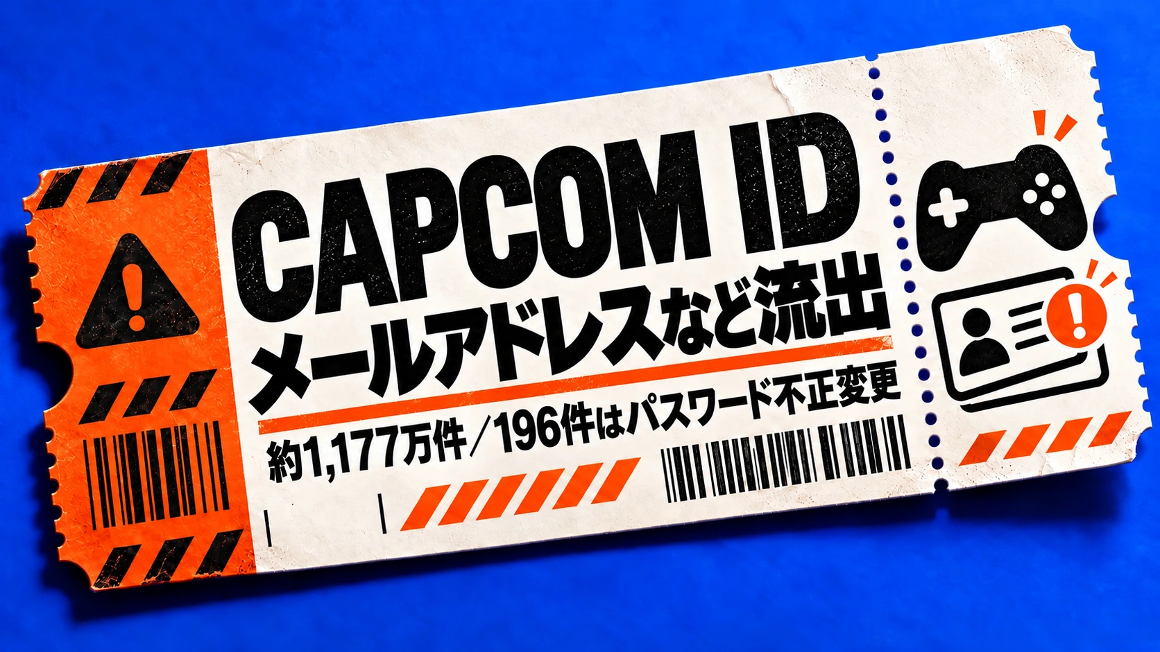 CAPCOM IDで約1,177万件のメールアドレスなど流出、196件はパスワードを不正変更