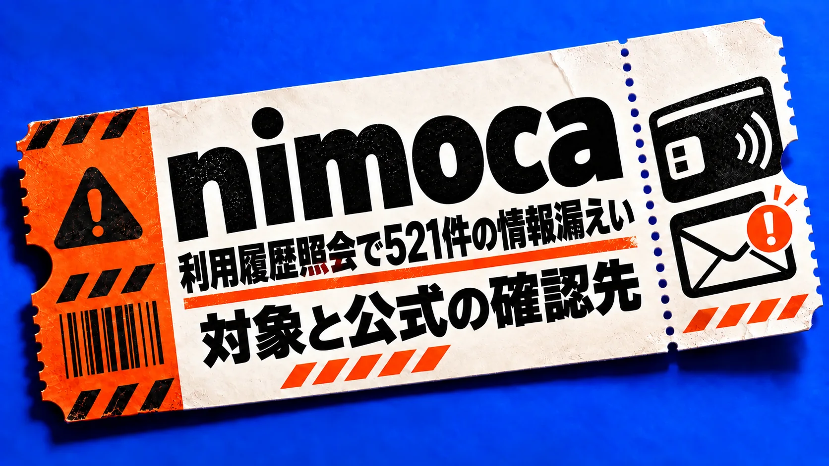 nimoca。利用履歴照会で521件の情報漏えい。