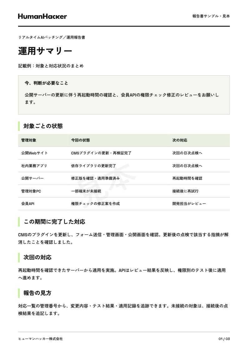 運用サマリーの見本